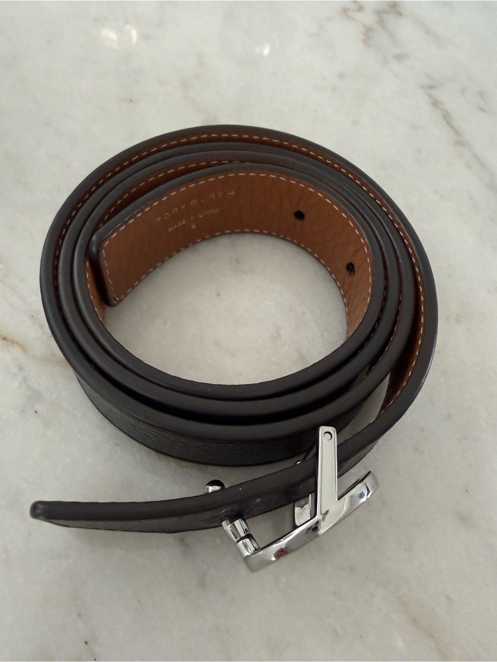 Tory Burch 1" Miller Reversible Leather Belt in Black and Brown size Small - Picture 5 of 9